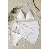 Angelsin Kadın 3 Parça Beyaz Bikini Takım Bağcık Detaylı Düz Desen Tül Kumaş - 42