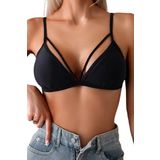 Angelsin Metal Kopçalı Şık Bikini Üstü (Çıkartılabilir Kaplı) Siyah