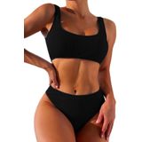 Angelsin Özel Fitilli Kumaş Yüksek Bel Bikini Altı - 36 - Siyah