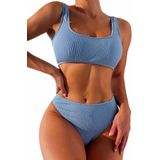 Angelsin Özel Fitilli Kumaş Yüksek Bel Bikini Altı - Mavi - 36