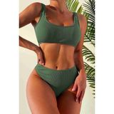 Angelsin Özel Fitilli Kumaş Yüksek Bel Bikini Altı - Yeşil - 34
