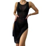 Angelsin Özel Kımaş Şık Pareo Plaj Elbisesi Kimono Kaftan Siyah XS