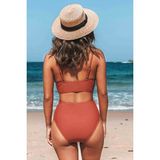 Angelsin Özel Tasarım Önden Çarpraz Yüksek Bel Bikini Takım - Kırmızı - 34