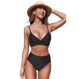 Angelsin Özel Tasarım Önden Çarpraz Yüksek Bel Bikini Takım - Siyah - 44