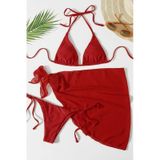 Angelsin Pareolu Bağlamalı 3'lü Bikini Takım Set Çıkartılabilir Kaplı Kırmızı