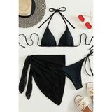 Angelsin Pareolu Bağlamalı 3'lü Bikini Takım Set (Çıkartılabilir Kaplı) Siyah 40