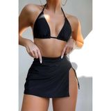 Angelsin Siyah Düz Desenli Etekli 3 Lü Bikini Takım Kadın Likra Kumaş ile Şık - 44