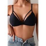 Angelsin Siyah Metal Kopçalı Bikini Üstü Düz Desenli Likra Kumaş Normal Kalıp Kadın - 38