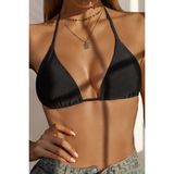 Angelsin Siyah Üçgen Bikini Üstü 40 Beden Kadın İçin Boyundan Bağlamalı Konforlu Model