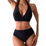 Angelsin Yandan Büzgülü Bikini Takım (Çıkartılabilir Kaplı) (Siyah, 36)