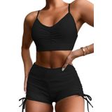 Angelsin Yanlardan Ayarlı Büzgülü Deniz Şortlu Tankini Bikini Takım - Siyah - 40