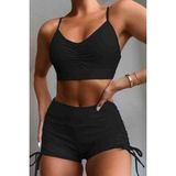 Angelsin Yanlardan Ayarlı Büzgülü Deniz Şortlu Tankini Bikini Takım - Siyah - 42