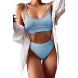 Angelsin Yüksek Bel Fitilli Kumaş Bikini Altı - Mavi - 44