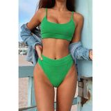 Angelsin Yüksek Bel Fitilli Kumaş Bikini Altı - Yeşil - 36
