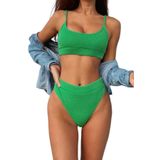 Angelsin Yüksek Bel Fitilli Kumaş Tankini Bikini Takım - Yeşil - 34