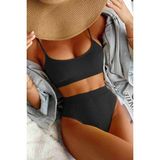 Angelsin Yüksek Bel Özel Kumaş Tankini Bikini Takım - Siyah - 34