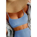 Angelsin Yüksek Bel Özel Kumaş Tankini Bikini Üstü - 36 - Mavi