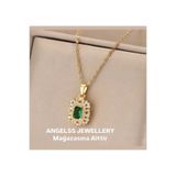 ANGELSS JEWELLERY Serenay Kolye Zirkon Taşlı Zümrüt Yeşili Baget Taşlı Vıp Gold Kolye (ZÜMRÜT YEŞİLİ TAŞLI GOLD KOLYE)