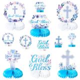 ANGOLIO Floral God Bless Honeycomb Centerpieces - 12 Adet Mavi ve Mor Tanrı Vaftiz Petek Merkez Parçaları Erkek Kız Dini Parti Süslemeleri Doğum Günü Malzemeleri için Bebek Duş Masa Üstü