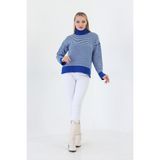 Angora Balıkçı Yaka Kadın Kazak (Mavi)