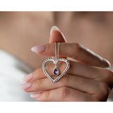 Angora Gümüş Kalp Şekilli Doğum Taşlı Kolye – Kişiye Özel Anlamlı ve Zarif Tasarım