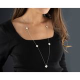 angora Sedef Taşlı 5 Motif Yonca Uzun Kolye 90 cm – 925 Ayar Gümüş Van Cleef Stil Yonca Kolye