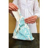 Anı Home Japon Düğümü Bilek Çantası Clutch Beyaz Mavi Çiçek Desenli Duck Kumaş