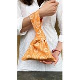 Anı Home Japon Düğümü Bilek Çantası Clutch Turuncu Beyaz Çiçek Desenli Duck Kumaş - Turuncu - Beyaz