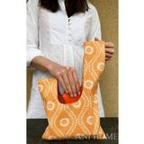 Anı Home Japon Düğümü Bilek Çantası Clutch Turuncu Beyaz Çiçek Desenli Duck Kumaş