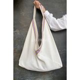 Anı Home Keten Mor Kare Şeritli Bag Plaj Ve Omuz Çantası