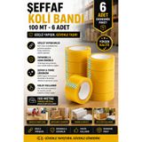 ANI OFİS KIRTASİYE A K Şeffaf Koli Bandı 100 Metre 6'lı Ekonomik Paket Güçlü Yapışkan Ambalaj Paketleme Bandı