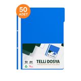 ANI OFİS KIRTASİYE A K Telli Dosya Mavi A4 – 50'li Paket Plastik Klasör Delikli