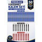 ANI OFİS KIRTASİYE A K Tükenmez Kalem Seti 50 Adet – 30 Mavi, 10 Siyah, 10 Kırmızı | 1.0 mm | Büro Serisi
