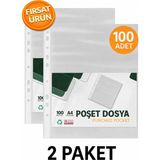 Anı Ofis Kırtasiye A4 Şeffaf Poşet Dosya 100’LÜ x 2 Paket (Toplam 200 Adet) Delikli Klasör Uyumlu