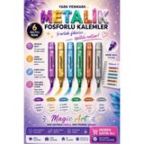 Anı Ofis Kırtasiye Anı Ofis 6'lı Metalik Simli Fosforlu Kalem Seti - Glitter Işıltılı Renkli Kesik Uçlu Kalemler