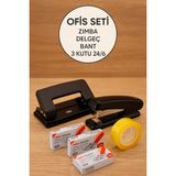 Anı Ofis Kırtasiye Ofis Seti – Zımba Makinesi, Delgeç, Bant ve 3 Kutu 24/6 Zımba Teli (Toplam 3000 Tel)