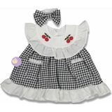 Aniela Baby Kiraz Nakışlı Kız Bebek Elbise - 6 - 9 Ay - Siyah - Beyaz