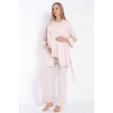 Anıl 11314 Kısa Kol Bisiklet Yaka Kadın Viskon Dantel Detaylı Hamile Pijama Takımı Sabahlık MAN11314