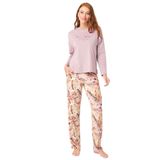 Anıl 9838 Uzun Kol Bisiklet Yaka Modal Çiçek Desenli Kışlık Örme Normal Bel Nakış Detaylı Pijama Takımı