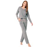 Anıl 9855 Uzun Kol V Yaka Viskon düz Kışlık Örme Normal Bel Dantel Detaylı Pijama Takımı Gri S