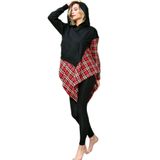 Anıl Kadın Pamuklu Ekose Kapüşonlu Uzun Kol Sweatshirt ve Tayt Takım (9748) Siyah L