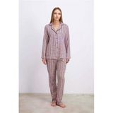 Anıl Kadın Pamuklu Uzun Kol Düğmeli Gömlek Ve Ekose Pantolon Pijama Takımı Zamansız Şıklık 11627
