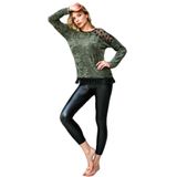 Anıl Kadın Puantiyeli Tüllü Uzun Kollu Sweatshirt ve Deri Görünümlü Tayt Takım (9739) Yeşil L