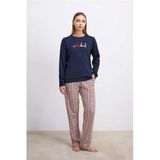 Anıl Kadın Uzun Kol Sweatshirt Ve Ekose Pantolon Pijama Takımı Rahat Ve Şık Ev Giyimi 11585