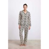Anıl Kadın Uzun Kollu Gömlek Yaka Leopar Desenli %100 Pamuk Pijama Takımı 11550