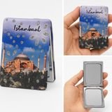 Anılarla Dolu Istanbul Hatırası Işıltılı Taşlı Cami Temalı Katlanabilir Mini Makyaj Cep Aynası - Çok Renkli