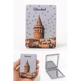 Anılarla Dolu İstanbul Hatırası Işıltılı Taşlı Galata Kulesi Katlanabilir Mini Makyaj Cep Aynası