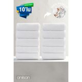 Anılsan 10'lu Düz Beyaz El Havlusu - 50x90 Cm, 225 Gr, %100 Pamuk, Spa Ve Otel Havlusu