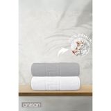 Anılsan 2'li Greek Gri-Beyaz El Havlusu - 50x90 Cm, 225 Gr, %100 Pamuk, Spa Ve Otel Havlusu - Gri - Beyaz - 50 x 90 cm