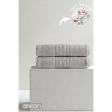 Anılsan 2'li Gri Greek Banyo Havlusu - 70x140 Cm, 490 Gr, %100pamuk, Spa Ve Otel Havlusu